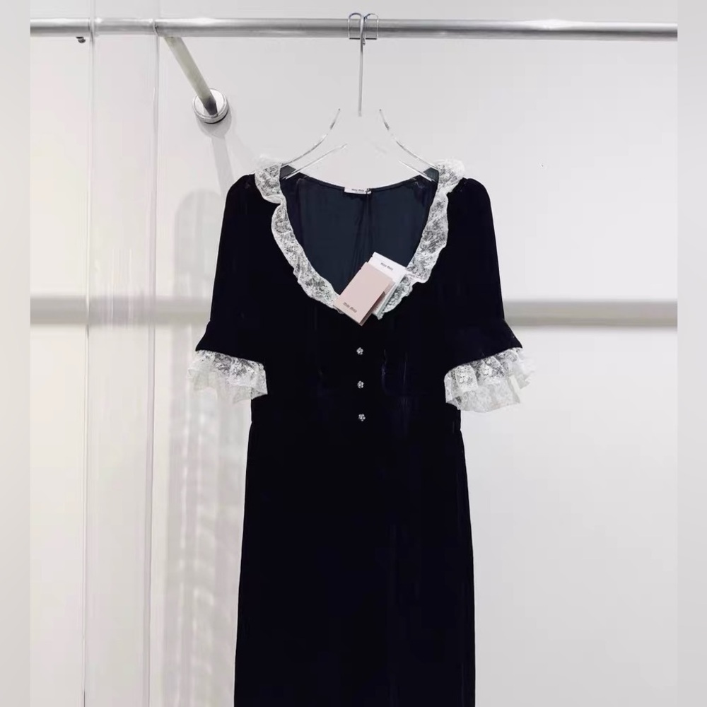 Authentic Miu Miu Black Dress with White Lace Accents - Picture 1 of 6